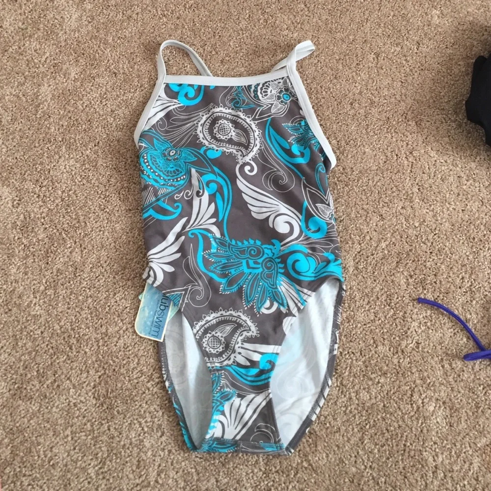 blue and grey‎ floral one piece
